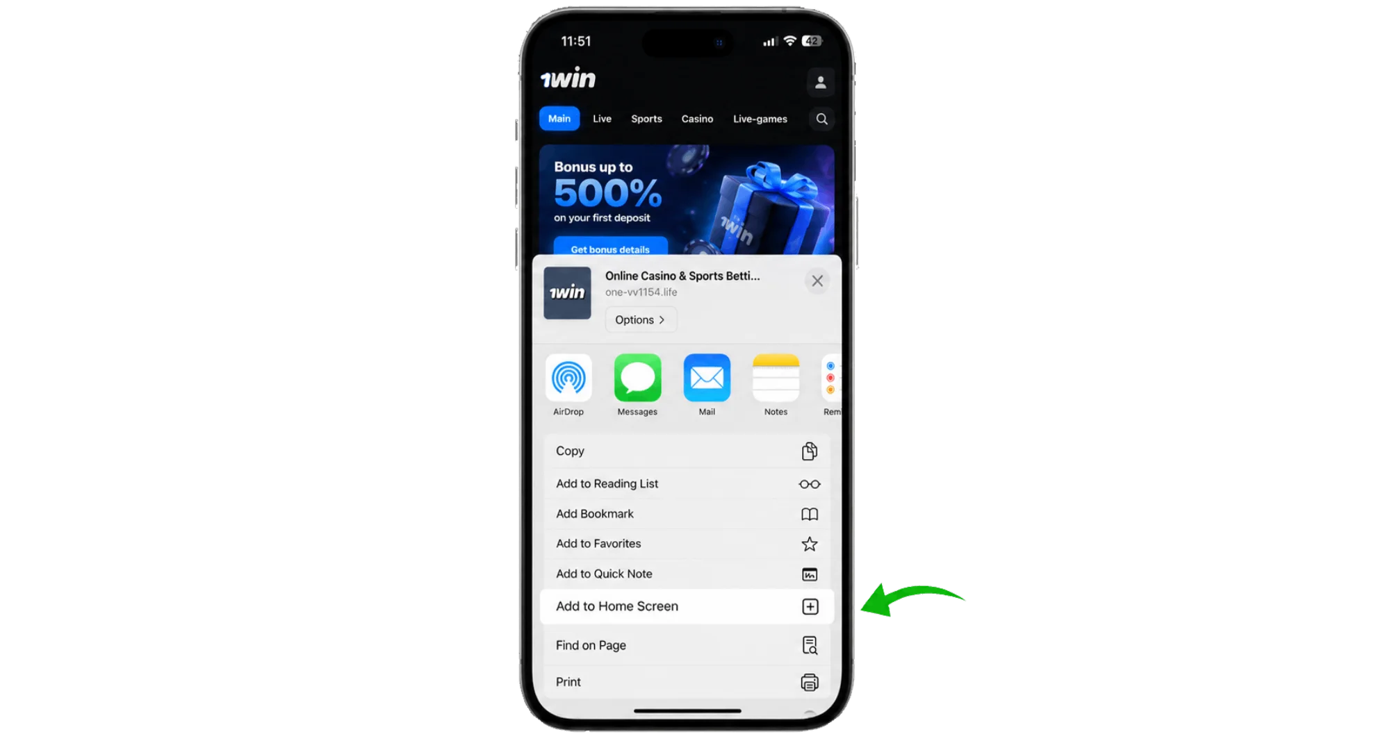 Find "Add to Home Screen"